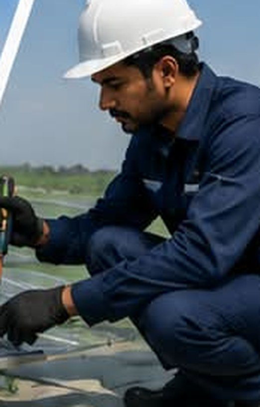 Technician fixing rooftop solar mounting